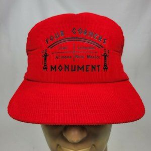 Four Corners Monument Red Corduroy Strap Back Trucker Hat Souvenir Cap Sportcap